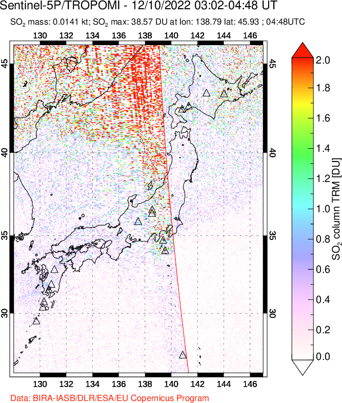 A sulfur dioxide image over Japan on Dec 10, 2022.