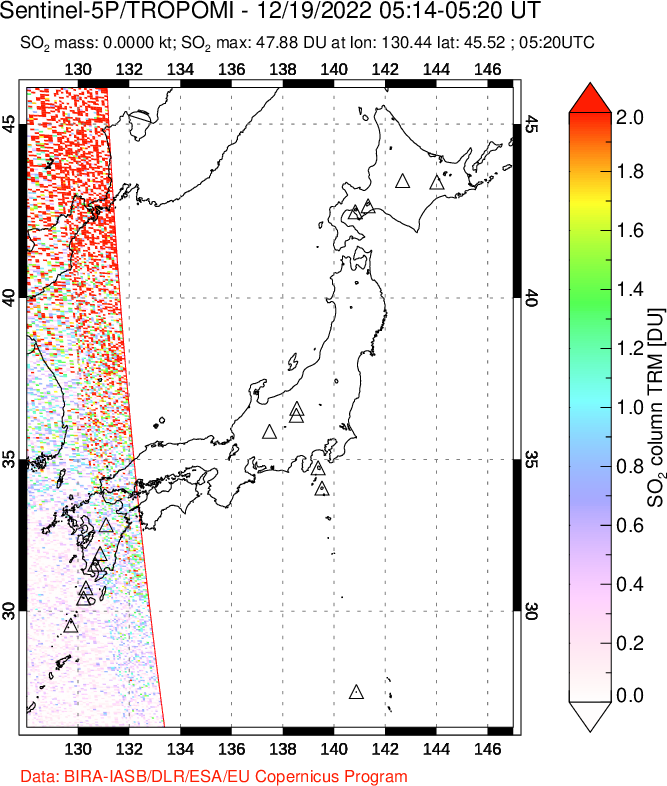 A sulfur dioxide image over Japan on Dec 19, 2022.