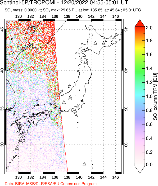 A sulfur dioxide image over Japan on Dec 20, 2022.