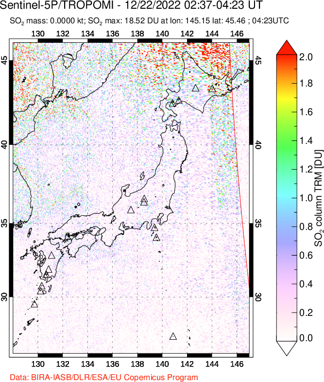A sulfur dioxide image over Japan on Dec 22, 2022.