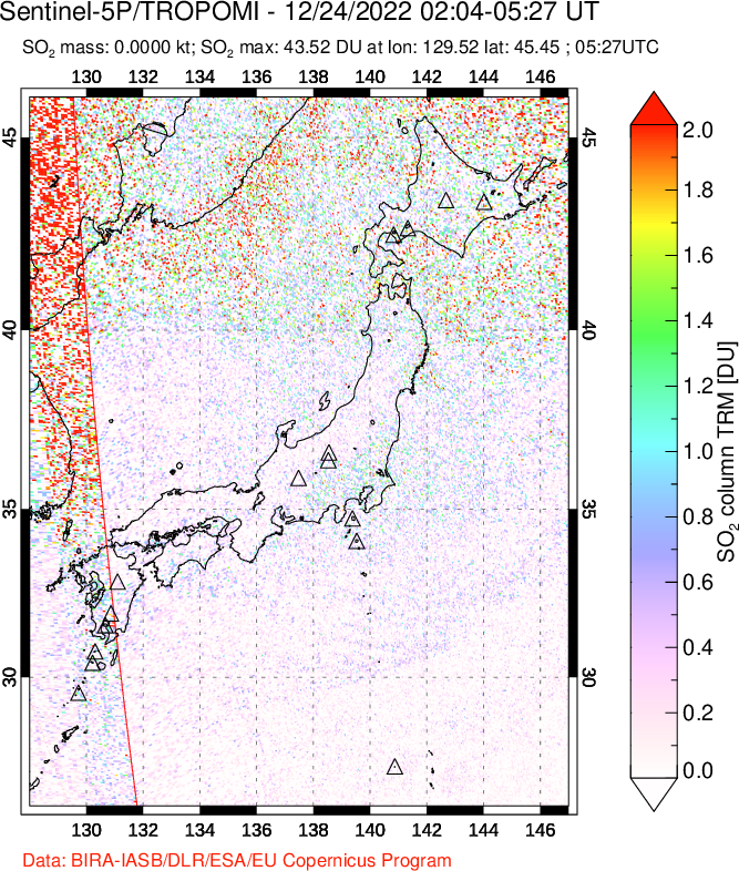 A sulfur dioxide image over Japan on Dec 24, 2022.