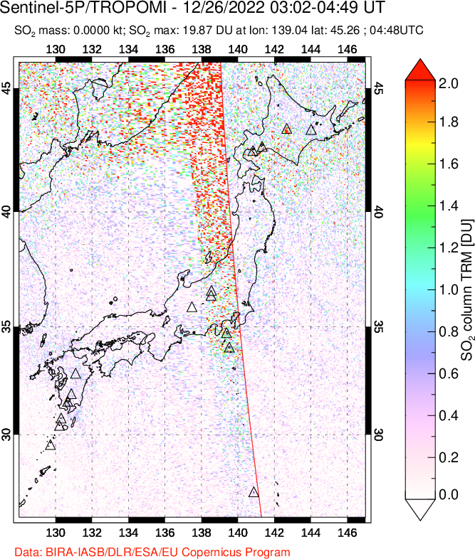 A sulfur dioxide image over Japan on Dec 26, 2022.