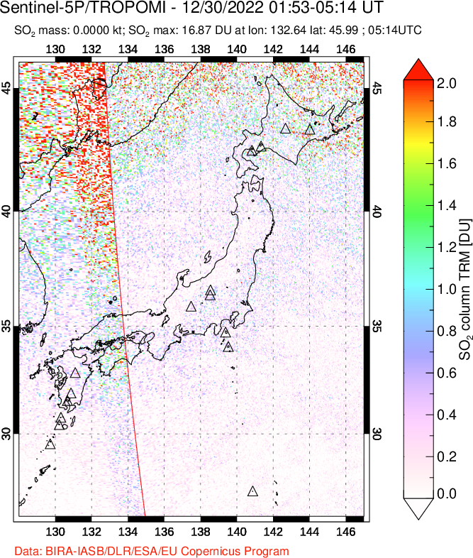 A sulfur dioxide image over Japan on Dec 30, 2022.