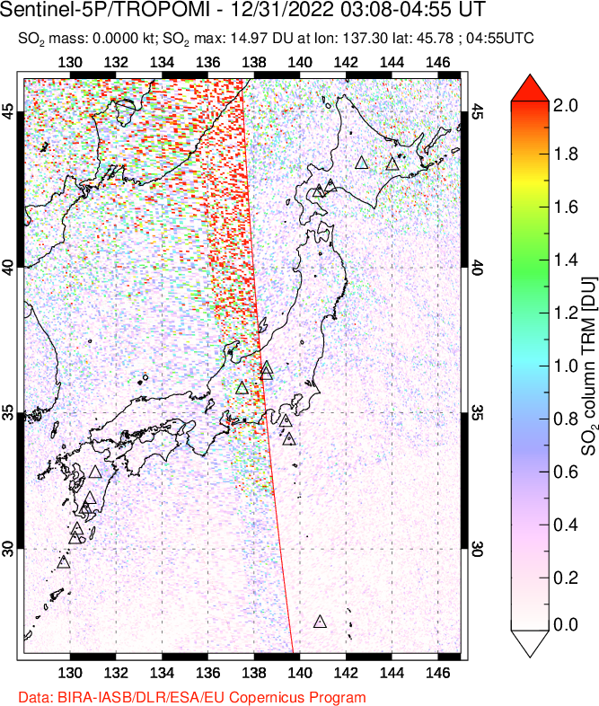 A sulfur dioxide image over Japan on Dec 31, 2022.