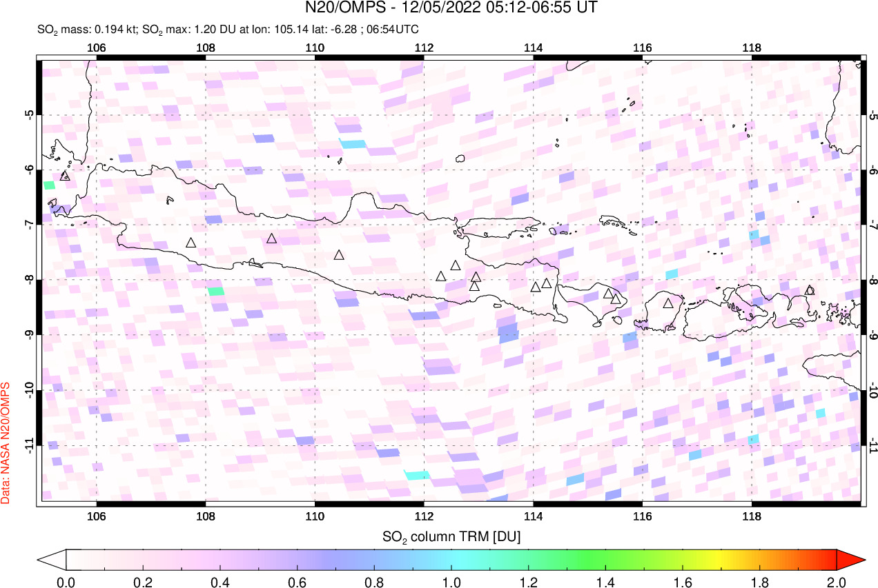 A sulfur dioxide image over Java, Indonesia on Dec 05, 2022.