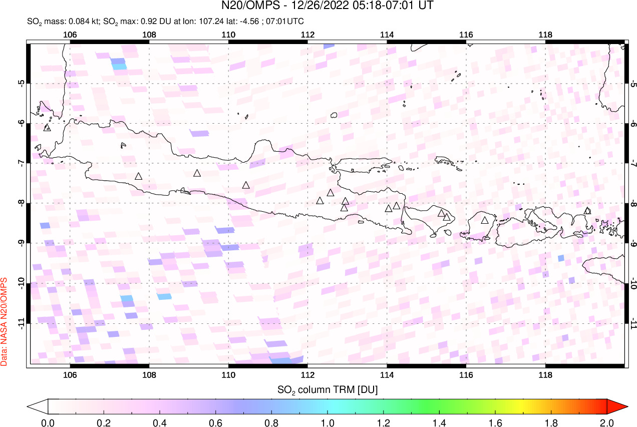 A sulfur dioxide image over Java, Indonesia on Dec 26, 2022.