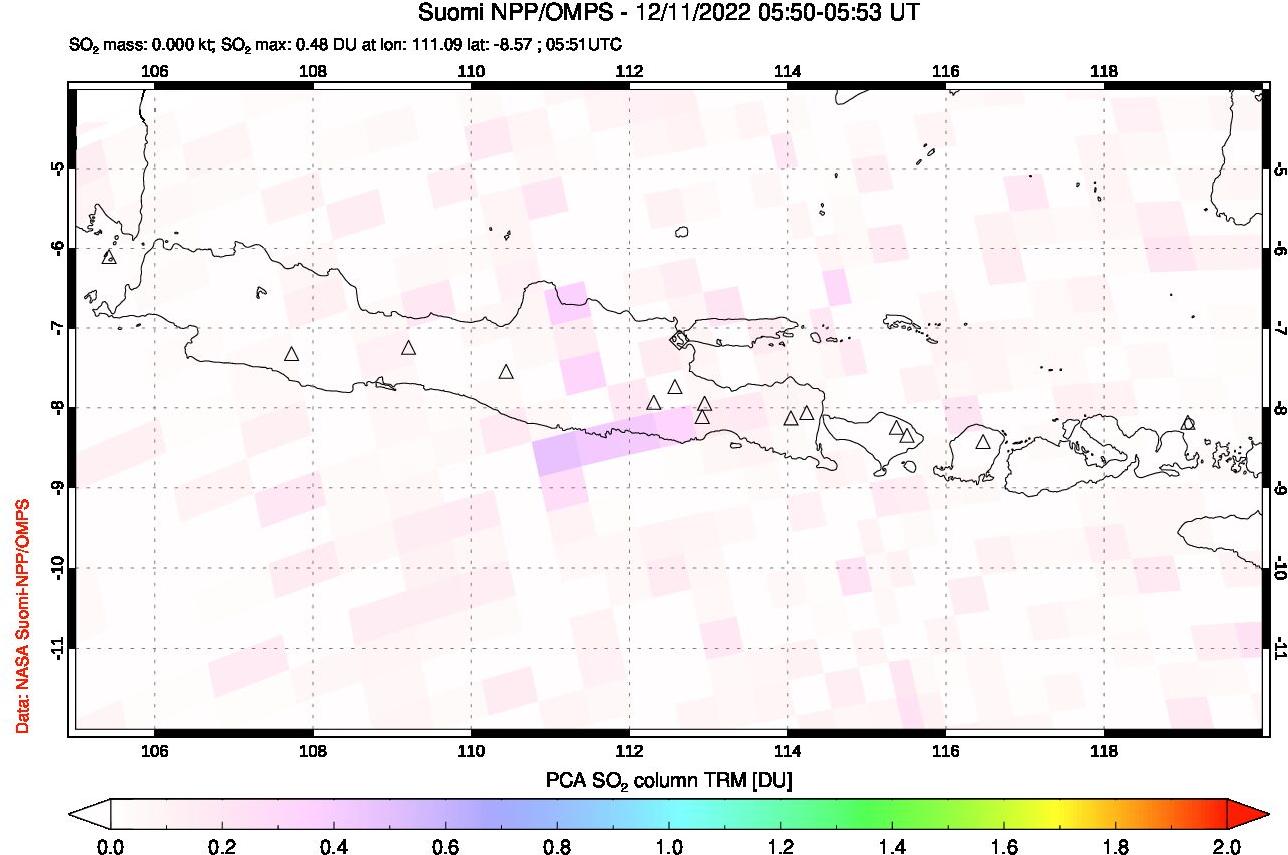 A sulfur dioxide image over Java, Indonesia on Dec 11, 2022.