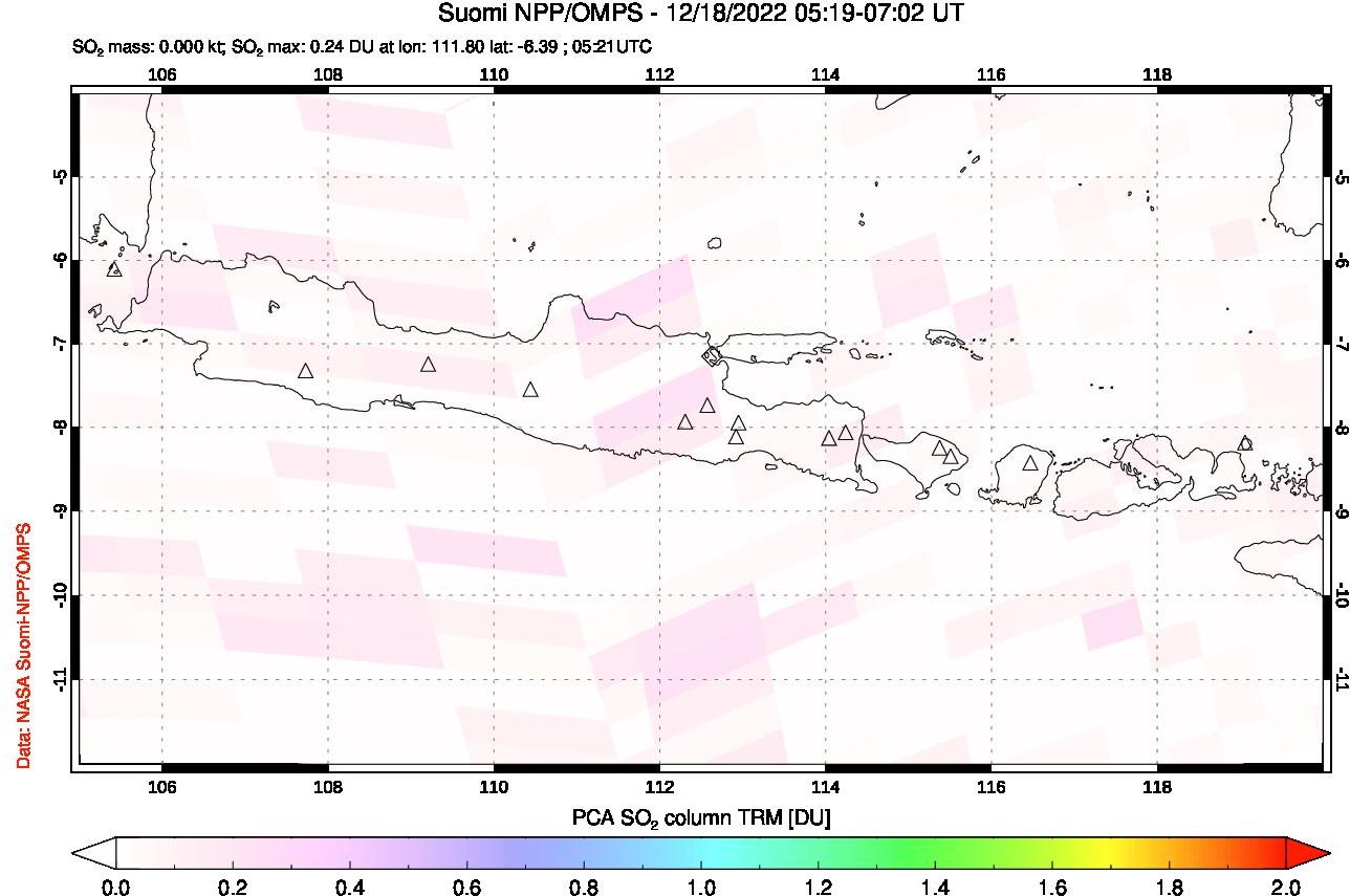 A sulfur dioxide image over Java, Indonesia on Dec 18, 2022.