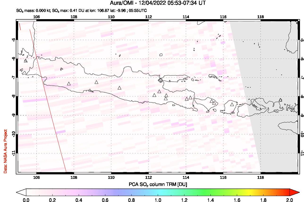 A sulfur dioxide image over Java, Indonesia on Dec 04, 2022.