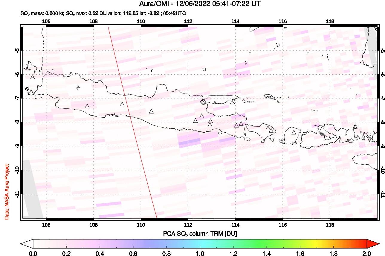 A sulfur dioxide image over Java, Indonesia on Dec 06, 2022.