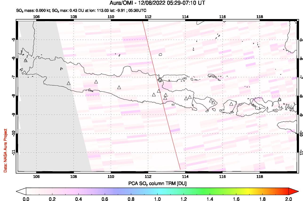 A sulfur dioxide image over Java, Indonesia on Dec 08, 2022.