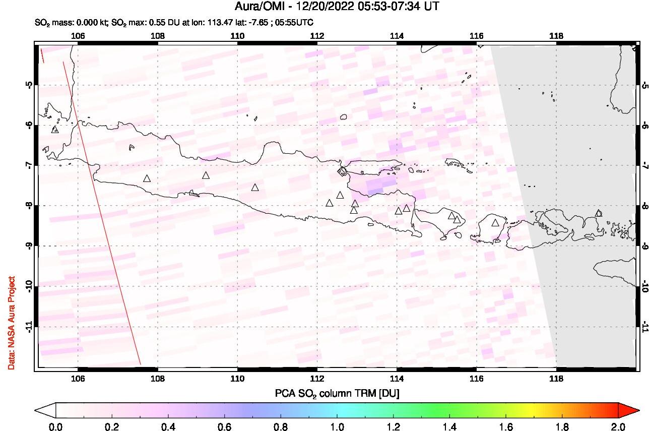A sulfur dioxide image over Java, Indonesia on Dec 20, 2022.
