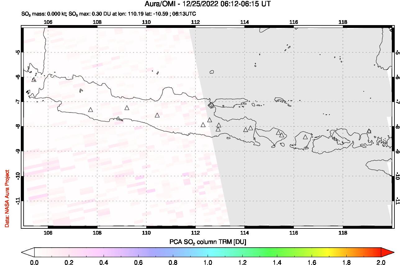 A sulfur dioxide image over Java, Indonesia on Dec 25, 2022.