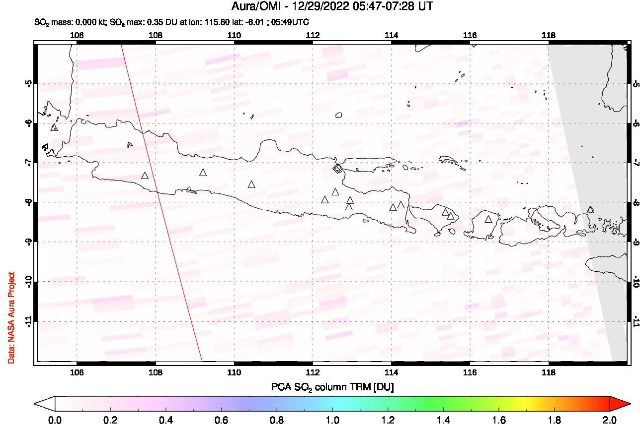 A sulfur dioxide image over Java, Indonesia on Dec 29, 2022.