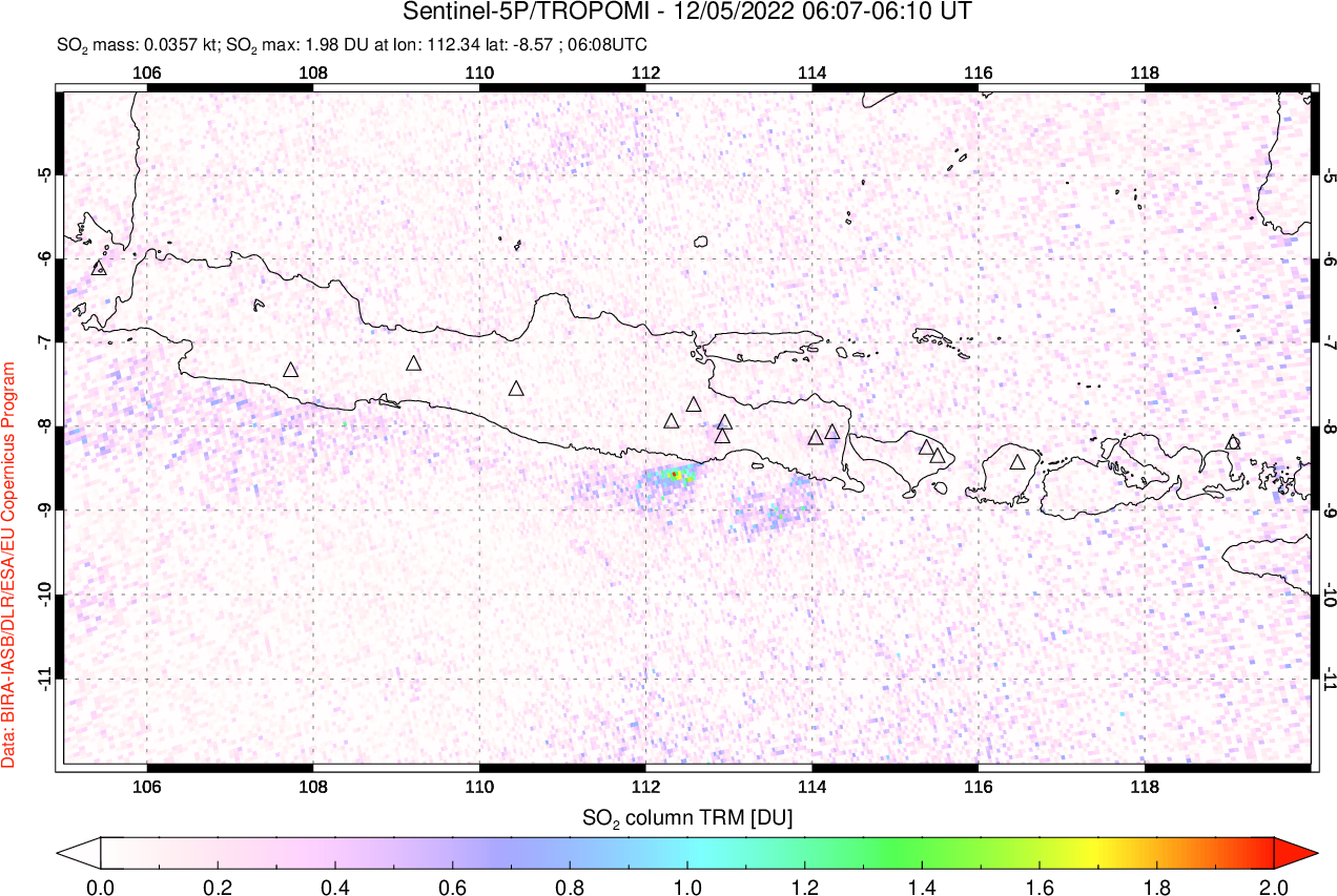 A sulfur dioxide image over Java, Indonesia on Dec 05, 2022.