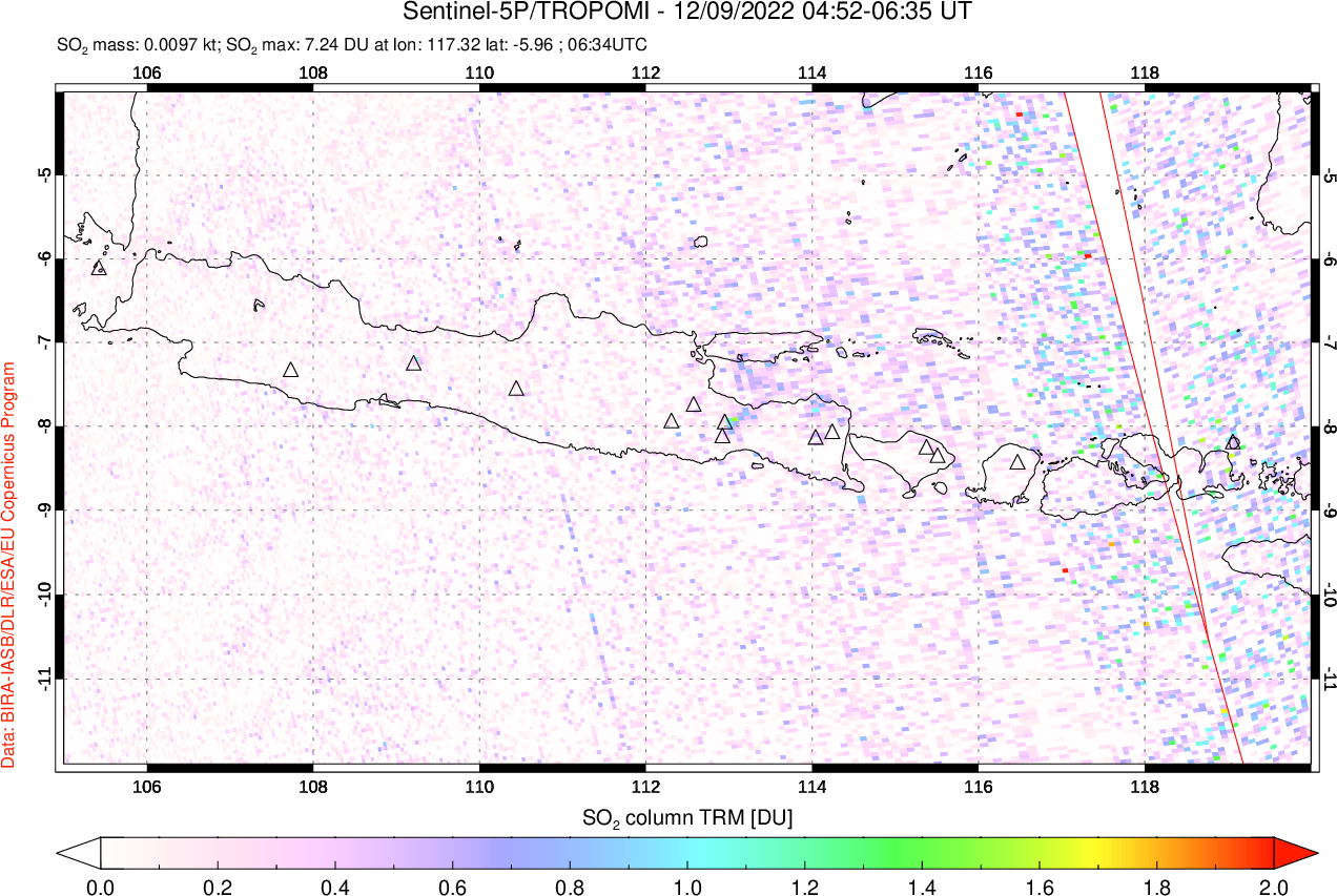 A sulfur dioxide image over Java, Indonesia on Dec 09, 2022.
