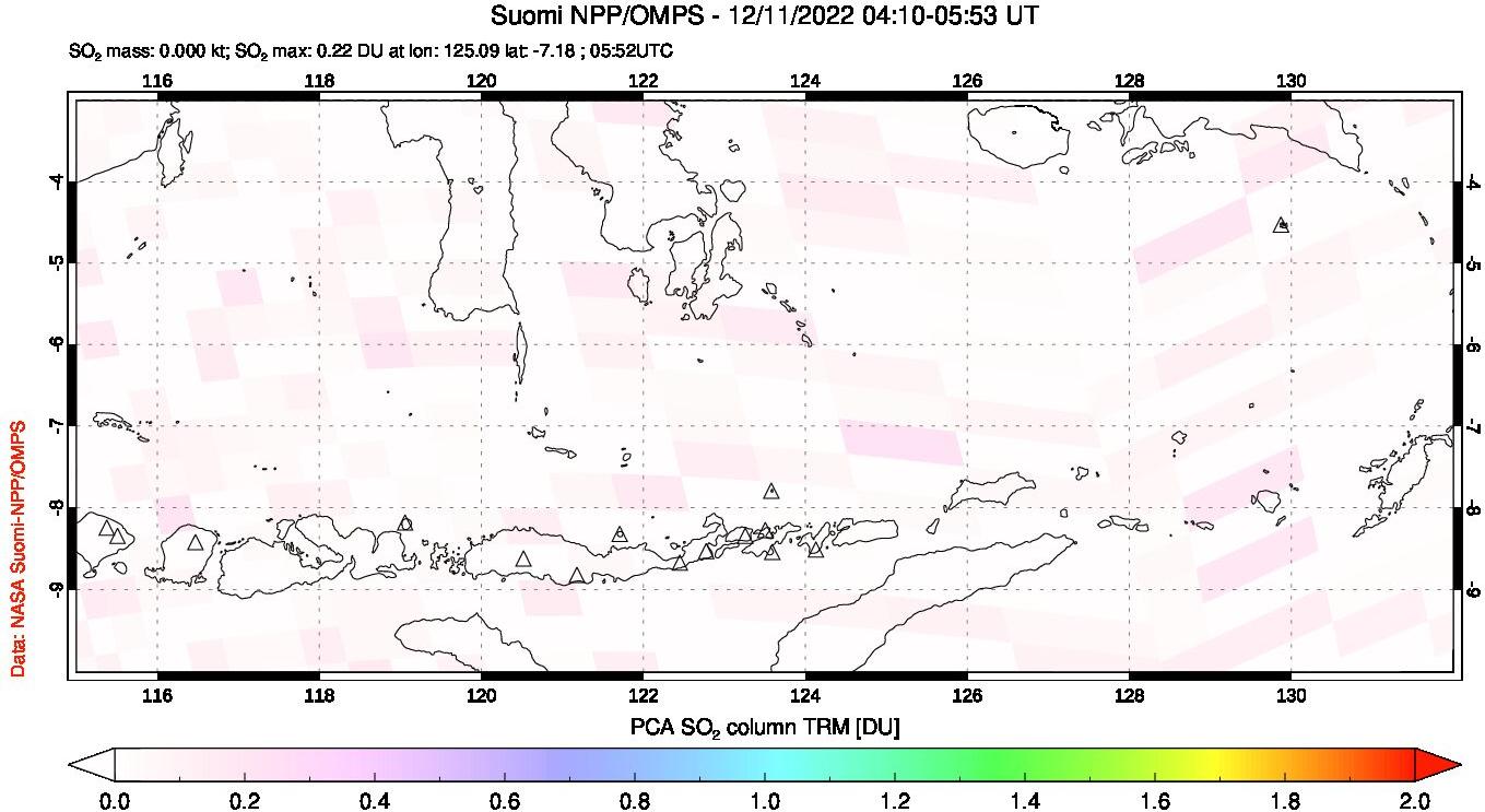 A sulfur dioxide image over Lesser Sunda Islands, Indonesia on Dec 11, 2022.