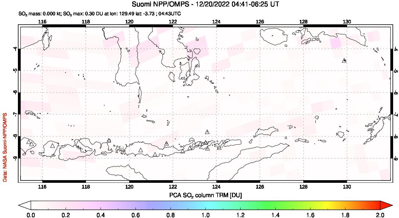 A sulfur dioxide image over Lesser Sunda Islands, Indonesia on Dec 20, 2022.