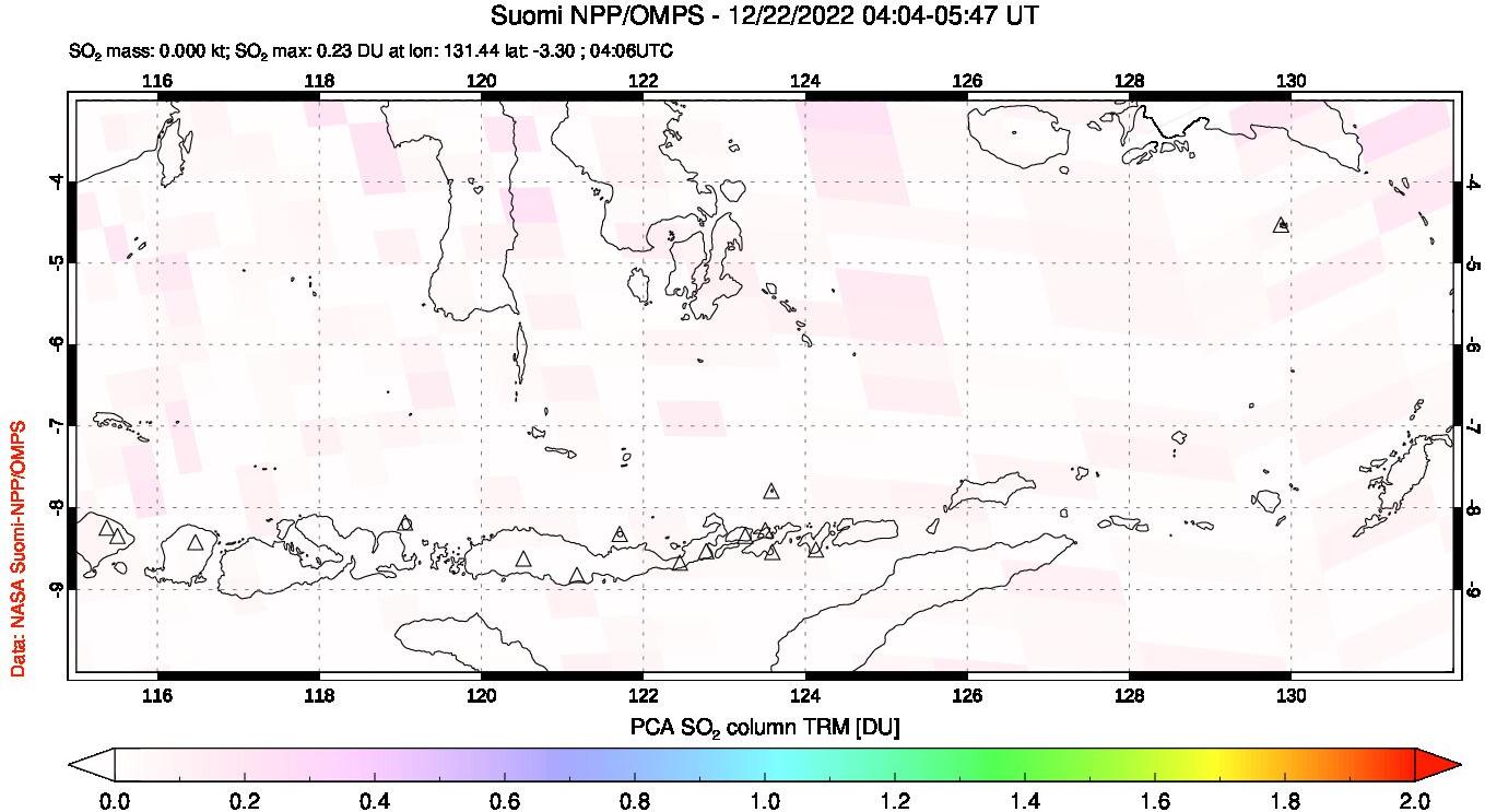 A sulfur dioxide image over Lesser Sunda Islands, Indonesia on Dec 22, 2022.