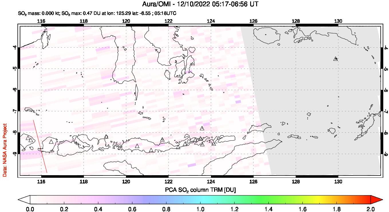 A sulfur dioxide image over Lesser Sunda Islands, Indonesia on Dec 10, 2022.