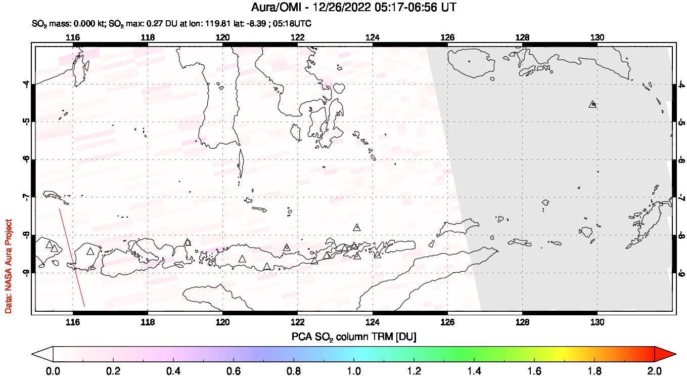 A sulfur dioxide image over Lesser Sunda Islands, Indonesia on Dec 26, 2022.