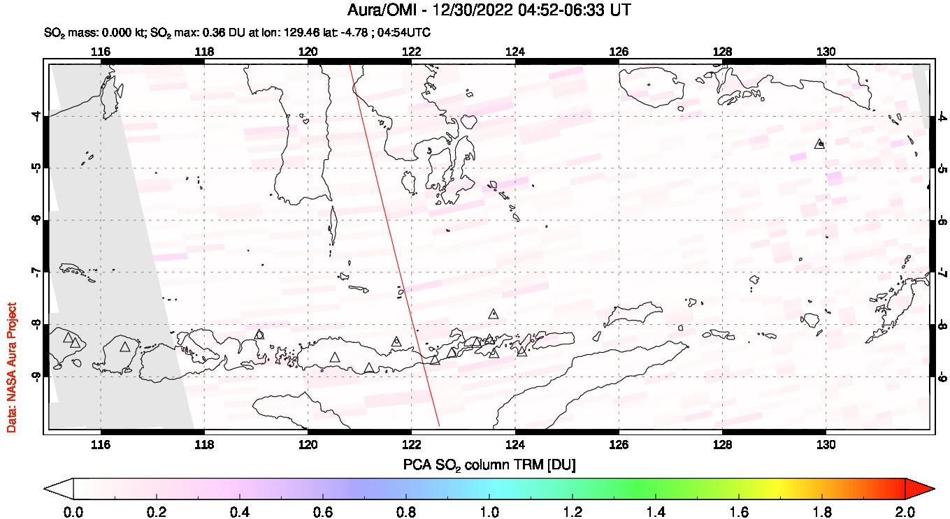 A sulfur dioxide image over Lesser Sunda Islands, Indonesia on Dec 30, 2022.