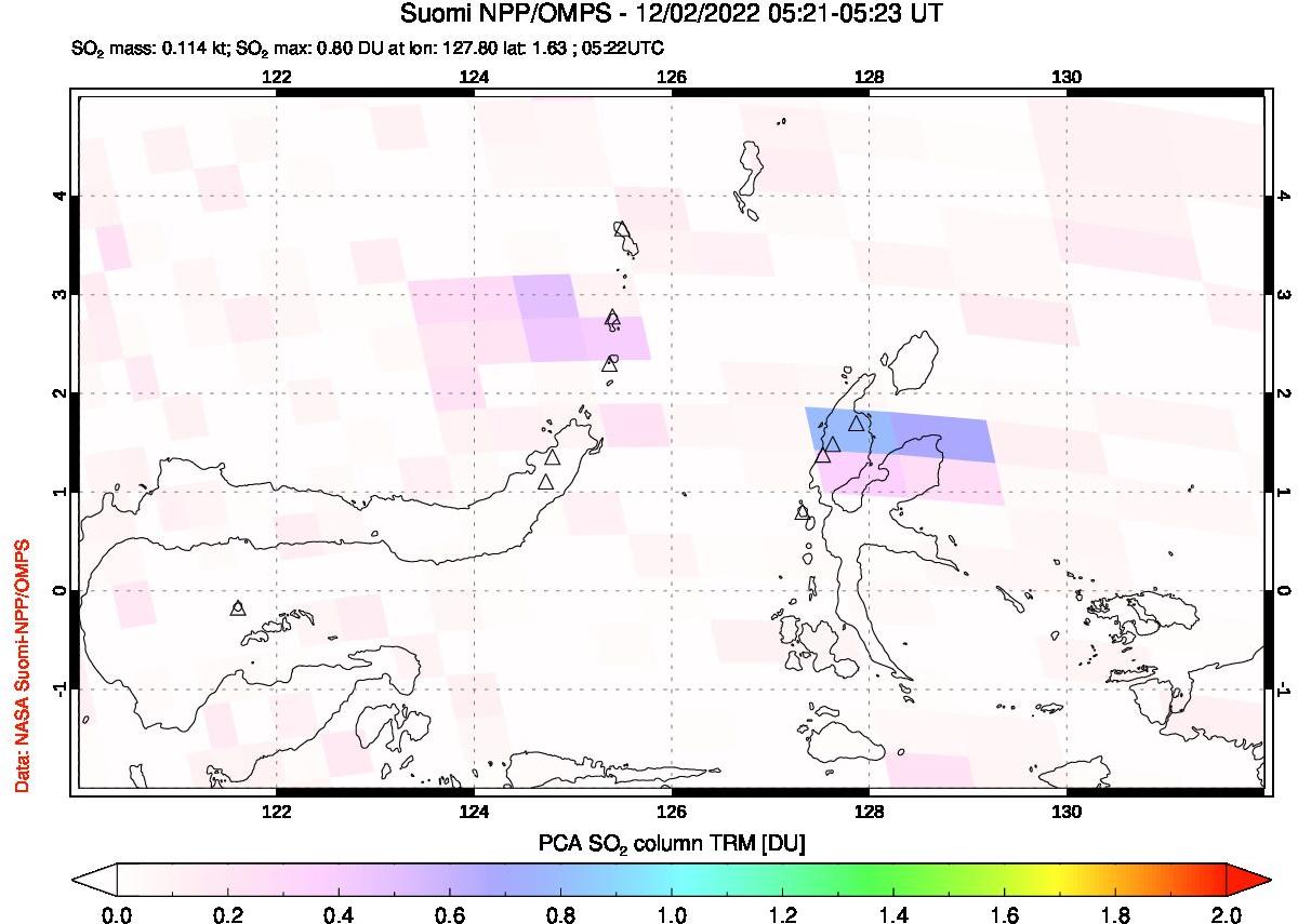 A sulfur dioxide image over Northern Sulawesi & Halmahera, Indonesia on Dec 02, 2022.