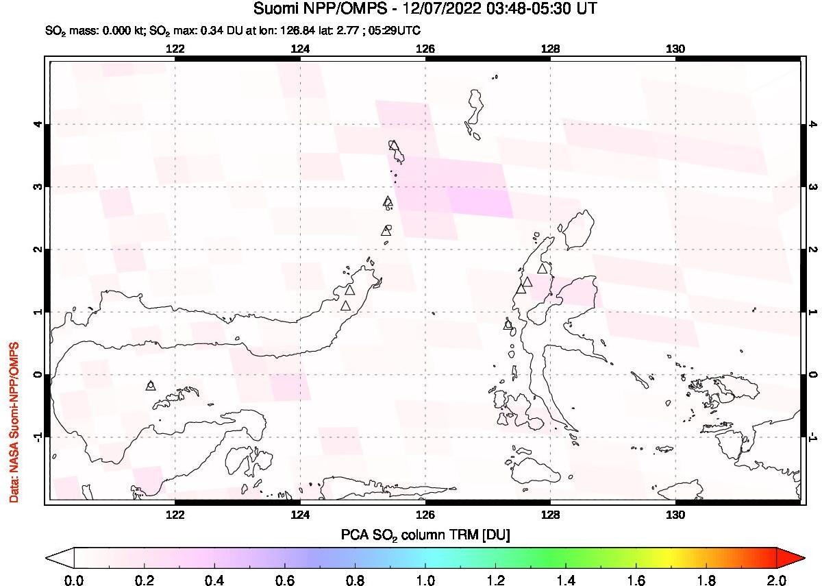A sulfur dioxide image over Northern Sulawesi & Halmahera, Indonesia on Dec 07, 2022.