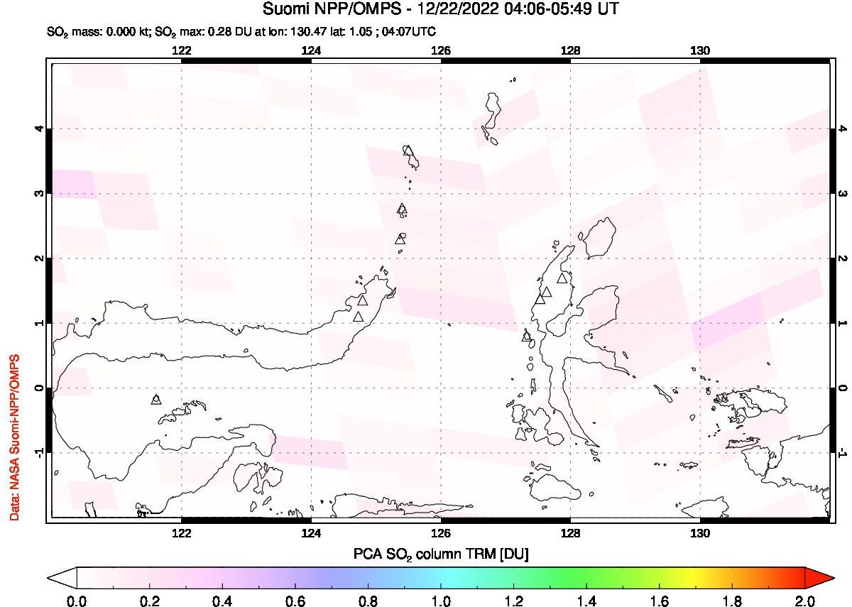 A sulfur dioxide image over Northern Sulawesi & Halmahera, Indonesia on Dec 22, 2022.