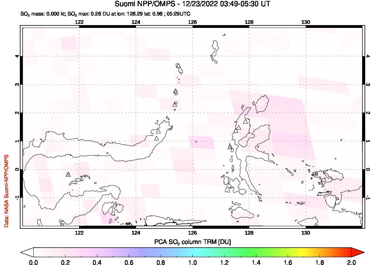 A sulfur dioxide image over Northern Sulawesi & Halmahera, Indonesia on Dec 23, 2022.