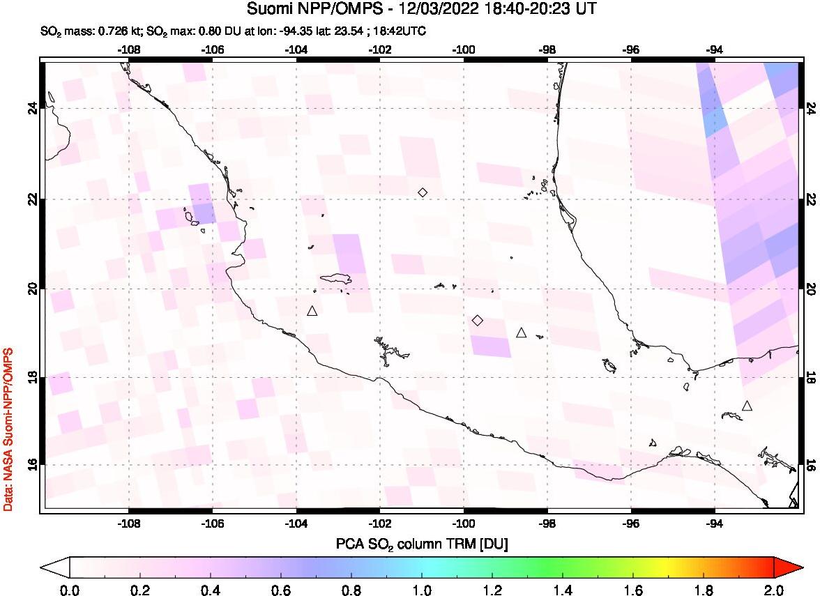A sulfur dioxide image over Mexico on Dec 03, 2022.