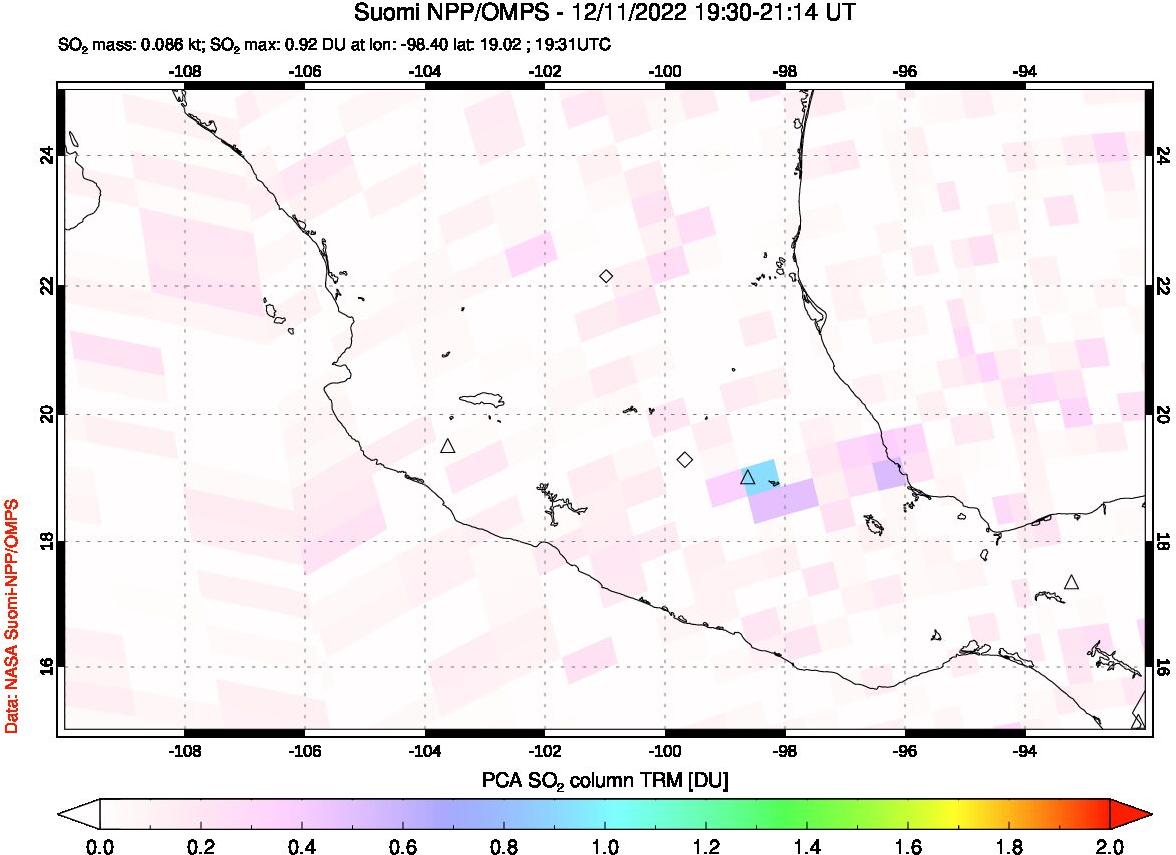 A sulfur dioxide image over Mexico on Dec 11, 2022.