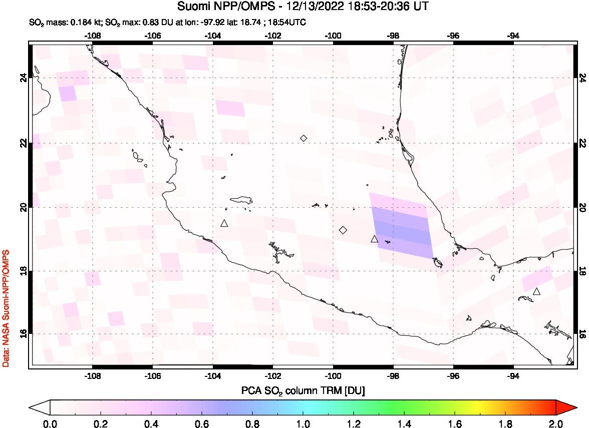 A sulfur dioxide image over Mexico on Dec 13, 2022.
