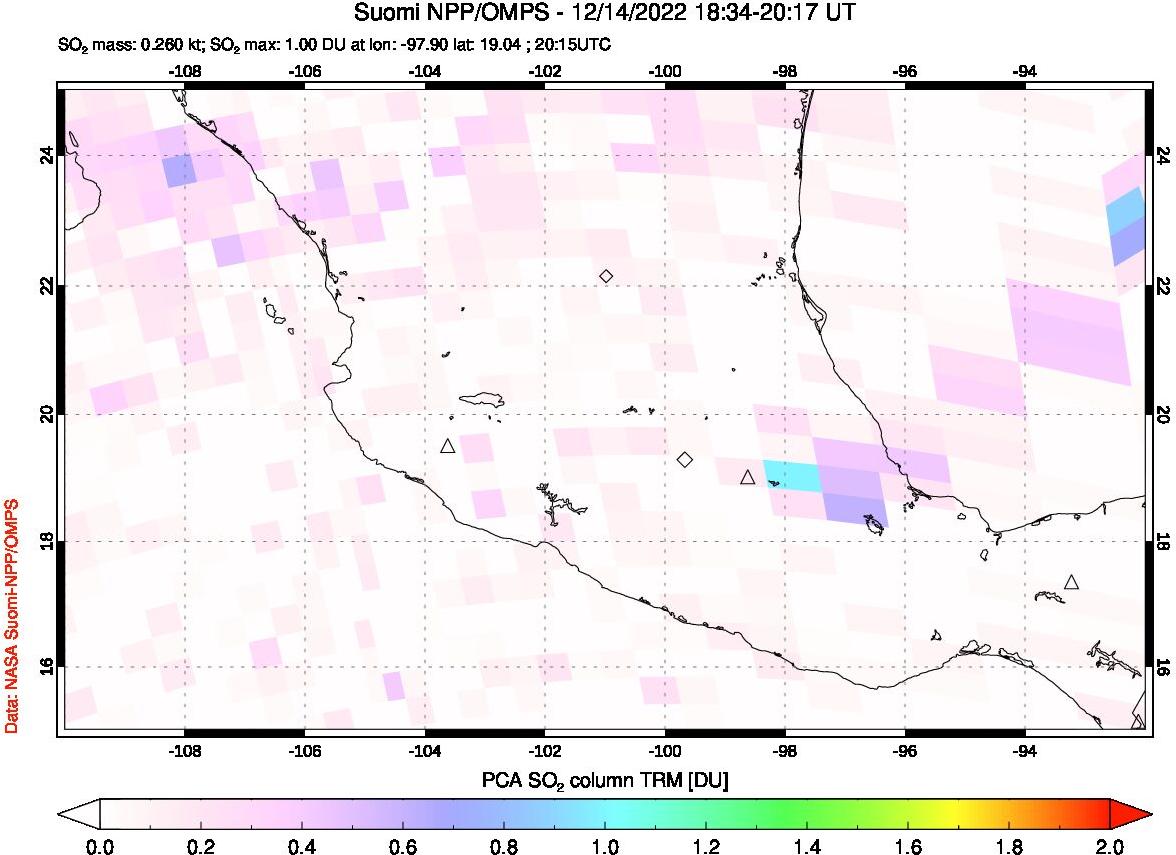 A sulfur dioxide image over Mexico on Dec 14, 2022.