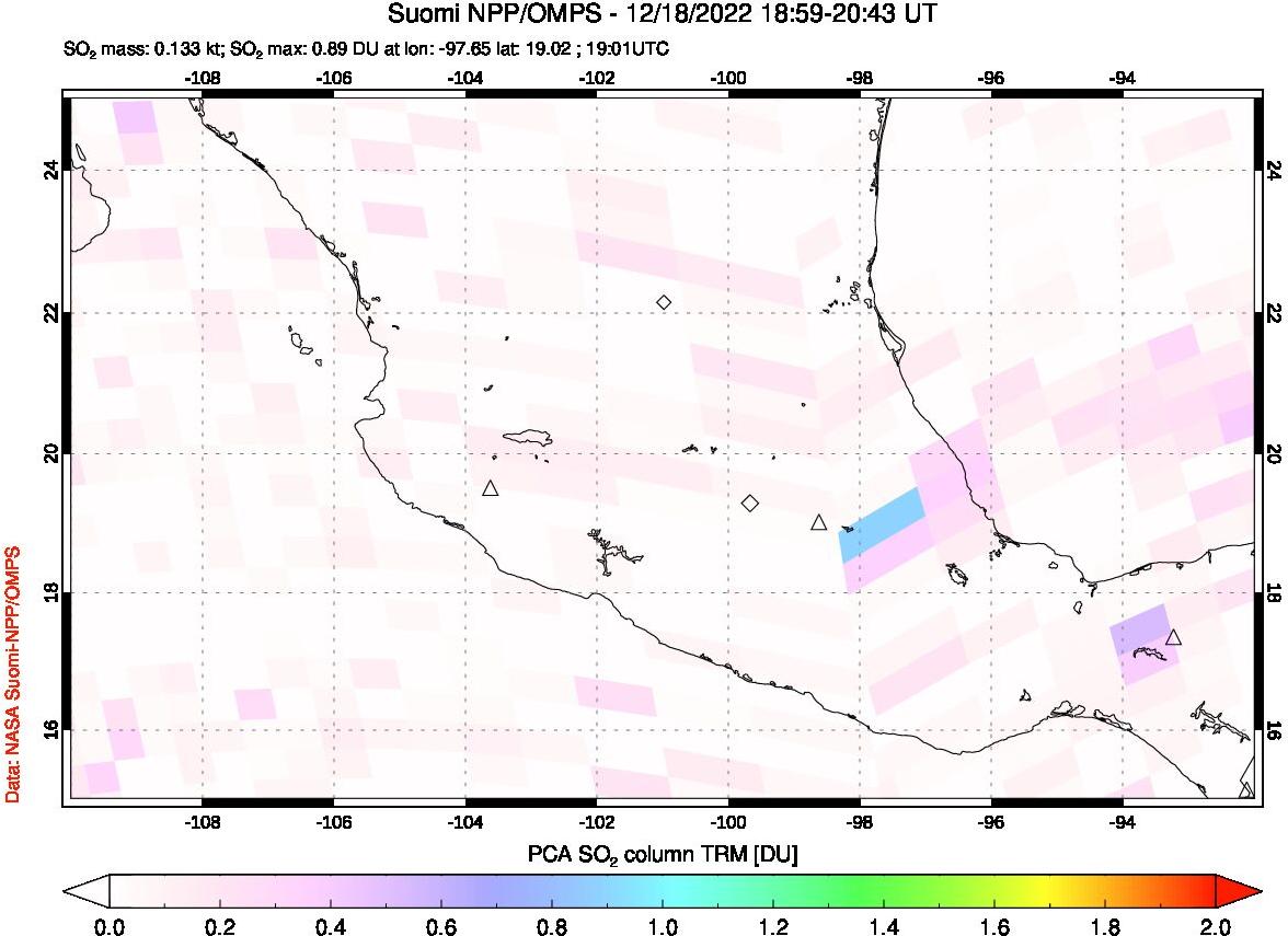 A sulfur dioxide image over Mexico on Dec 18, 2022.