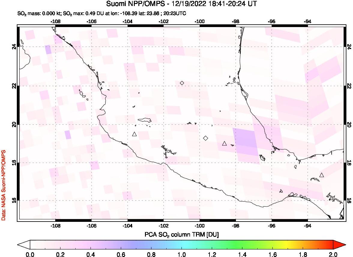 A sulfur dioxide image over Mexico on Dec 19, 2022.