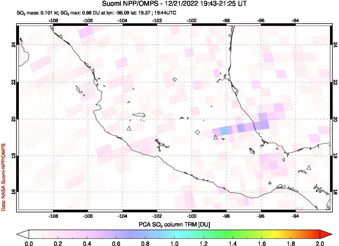 A sulfur dioxide image over Mexico on Dec 21, 2022.