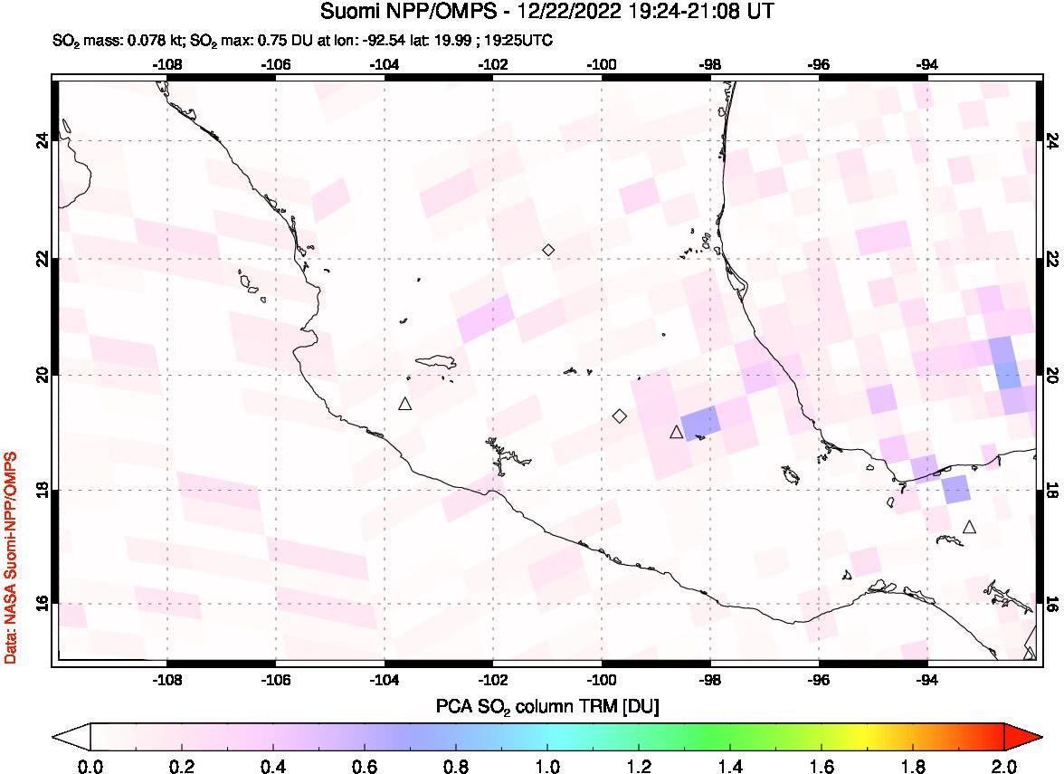 A sulfur dioxide image over Mexico on Dec 22, 2022.