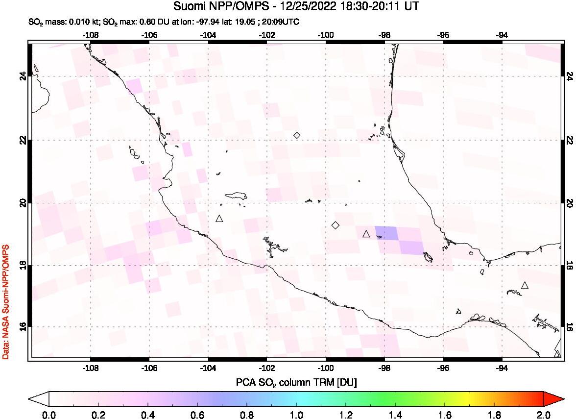 A sulfur dioxide image over Mexico on Dec 25, 2022.