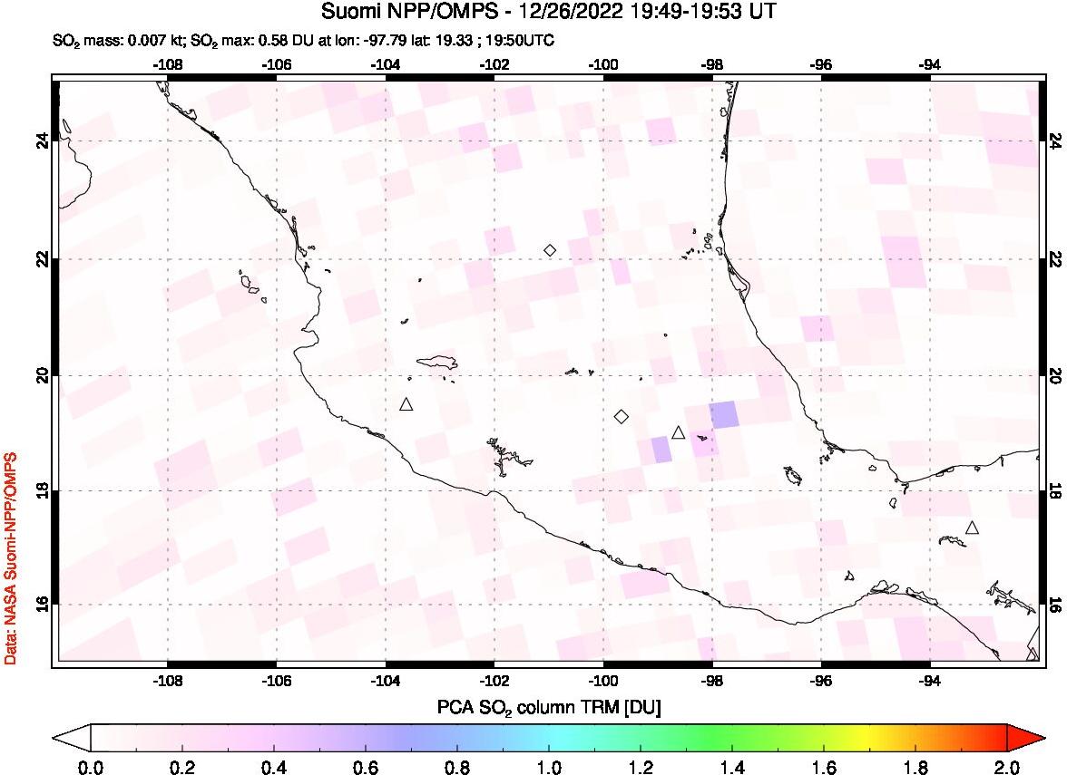 A sulfur dioxide image over Mexico on Dec 26, 2022.