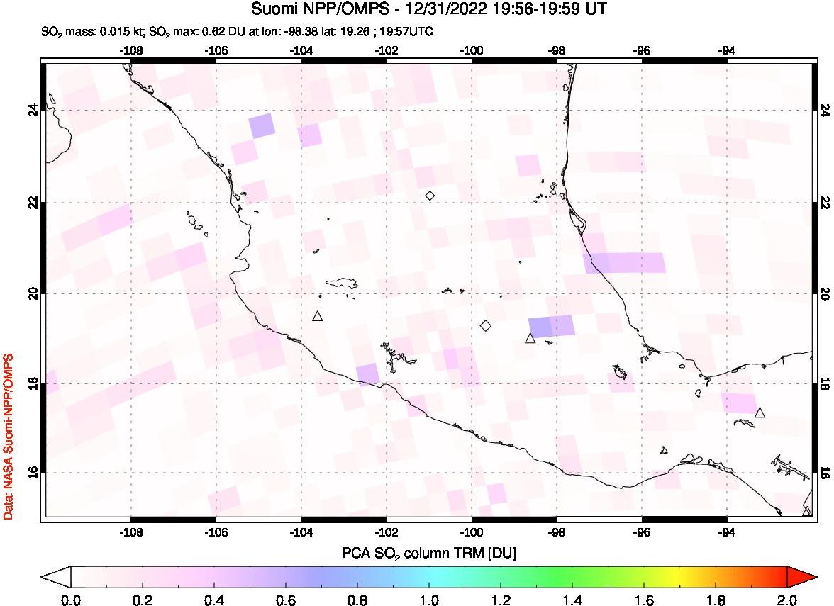 A sulfur dioxide image over Mexico on Dec 31, 2022.