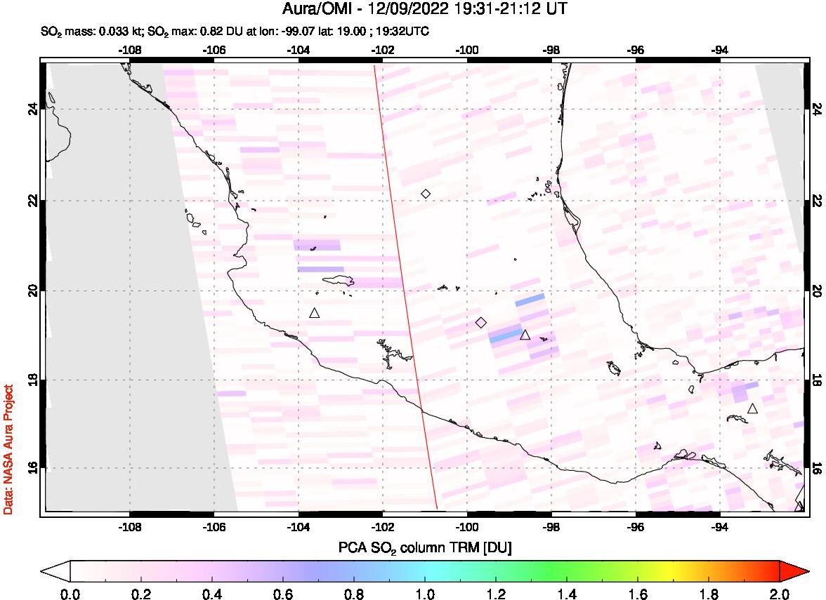 A sulfur dioxide image over Mexico on Dec 09, 2022.