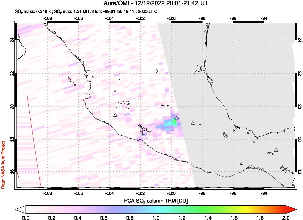 A sulfur dioxide image over Mexico on Dec 12, 2022.