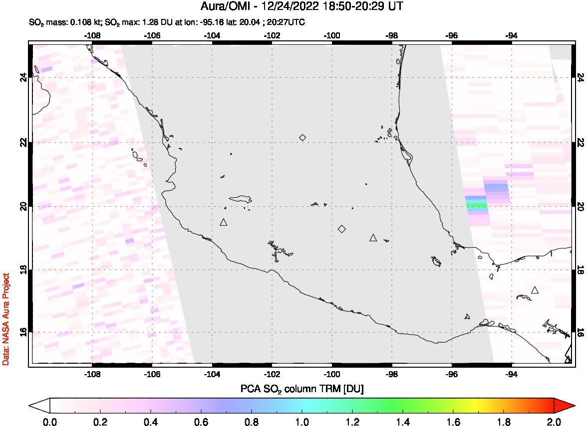 A sulfur dioxide image over Mexico on Dec 24, 2022.