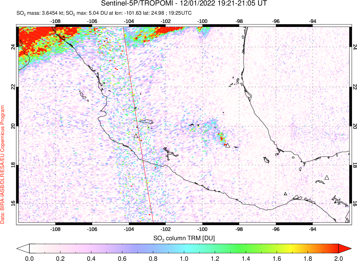 A sulfur dioxide image over Mexico on Dec 01, 2022.