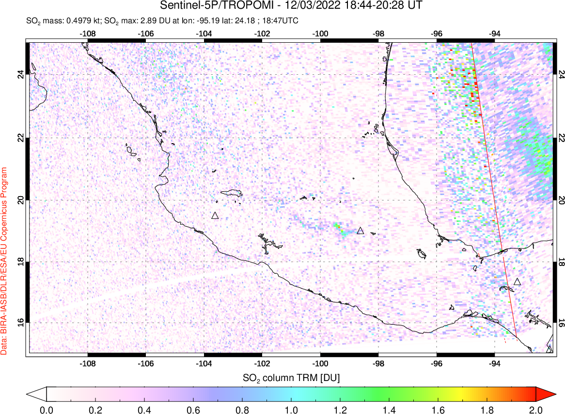 A sulfur dioxide image over Mexico on Dec 03, 2022.