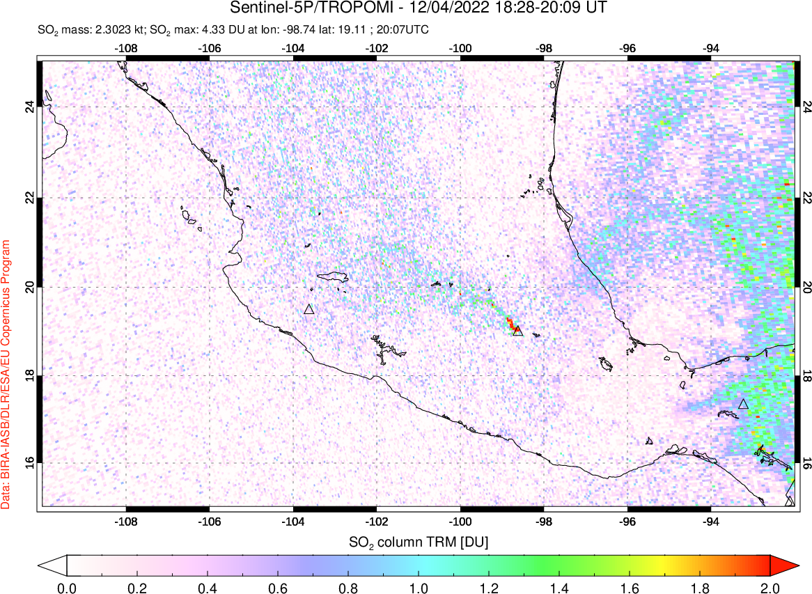 A sulfur dioxide image over Mexico on Dec 04, 2022.