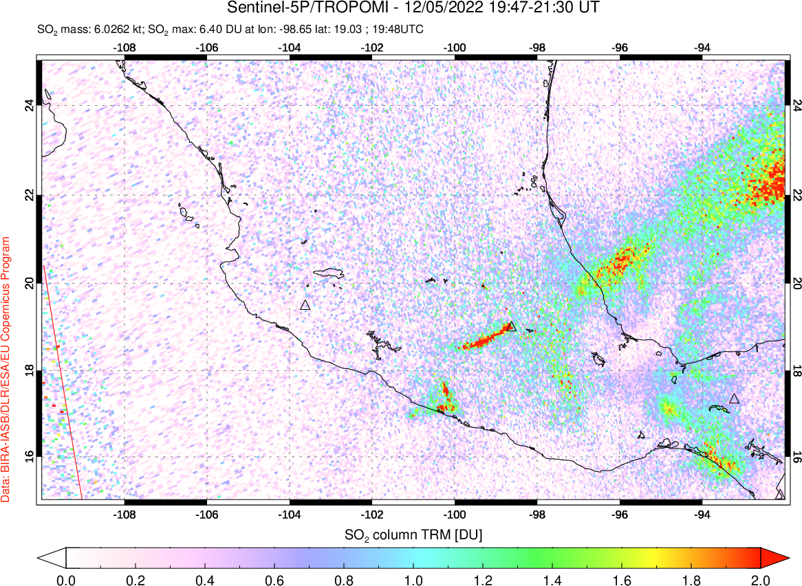 A sulfur dioxide image over Mexico on Dec 05, 2022.