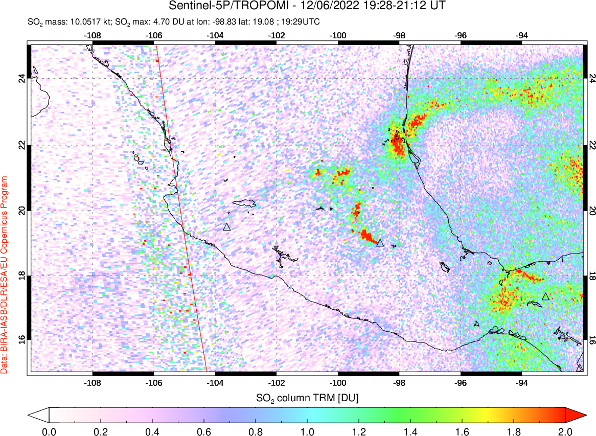 A sulfur dioxide image over Mexico on Dec 06, 2022.