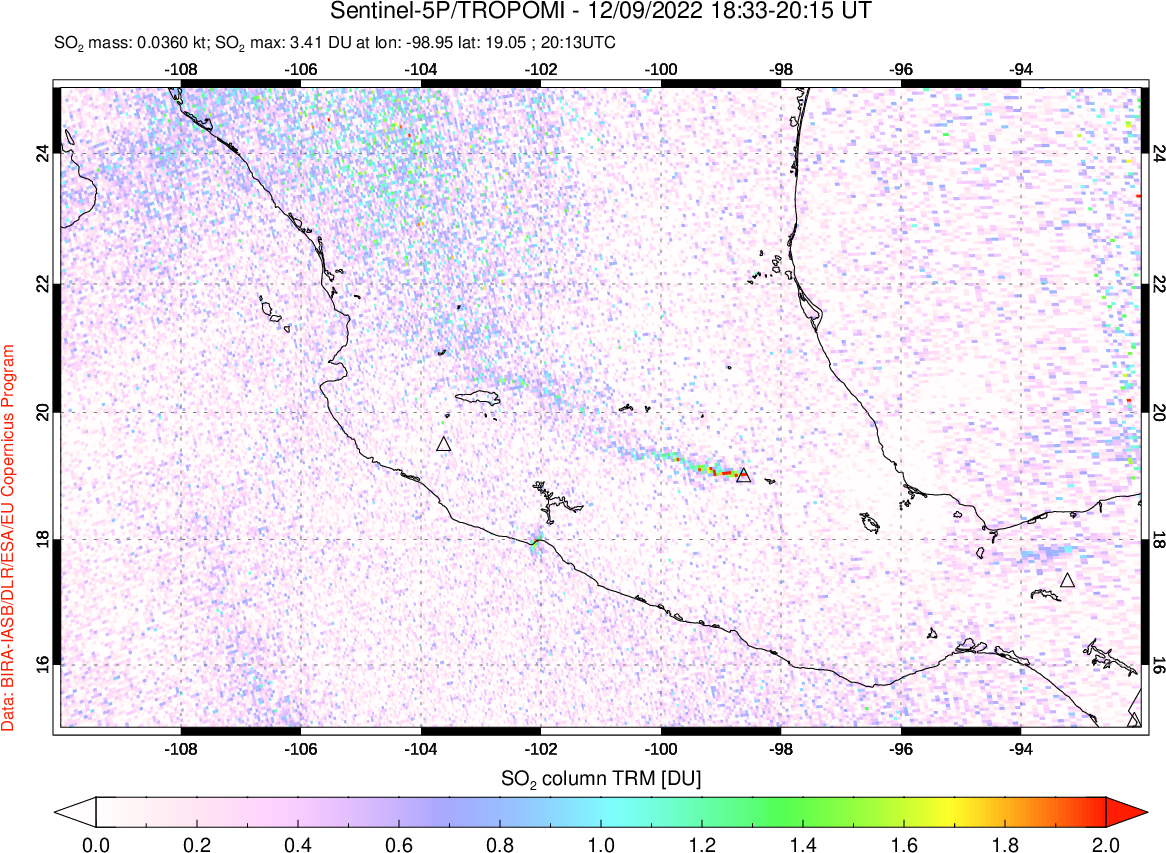 A sulfur dioxide image over Mexico on Dec 09, 2022.